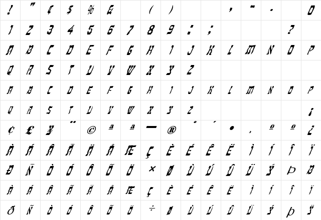 FZ UNIQUE 27 ITALIC Normal  glyph index