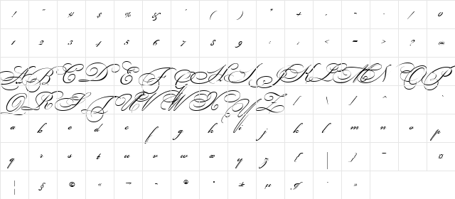 Bikham Cyr Script Regular  glyph index