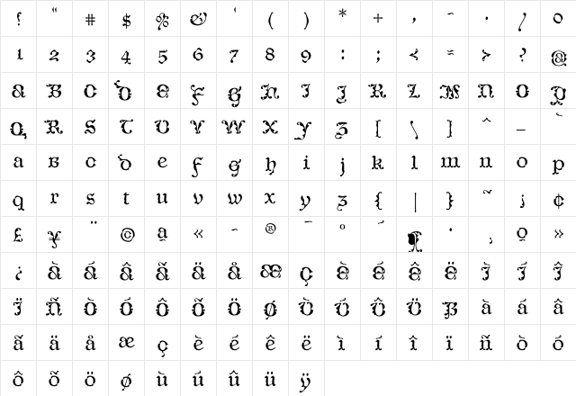 CaligrafiaDeBula-Normal Regular  glyph index