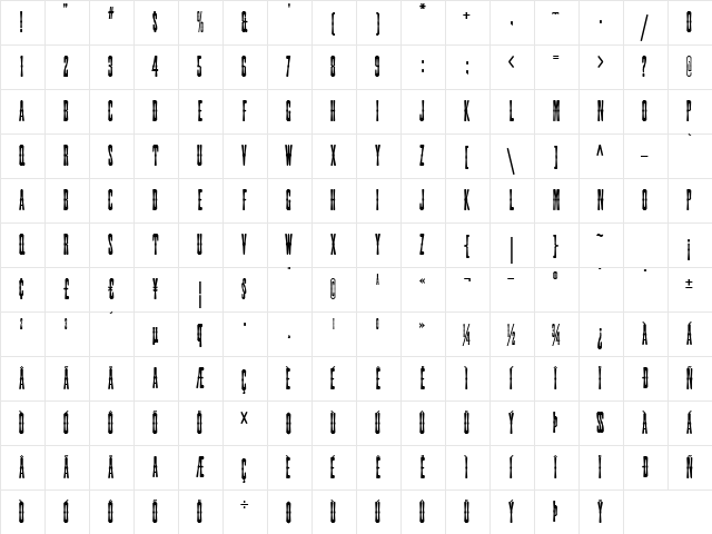 Spindletop Wbw Regular  glyph index