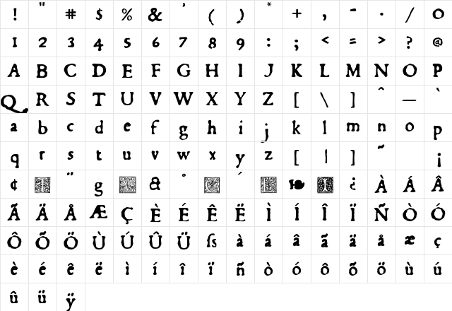 Du Bellay Regular  glyph index