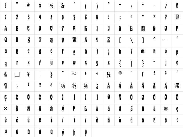 Epoque Inline Regular  glyph index
