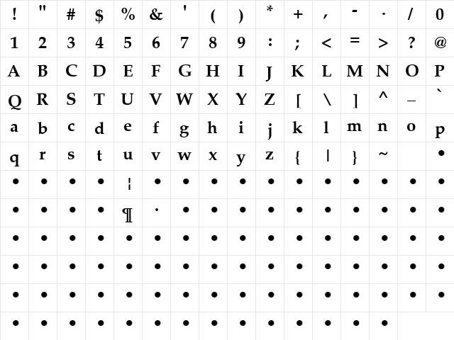 QTPalatine Bold  glyph index