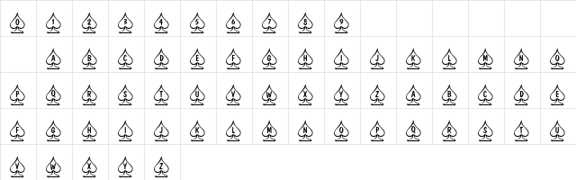 101! Poker Face  SpadeZ Regular  glyph index