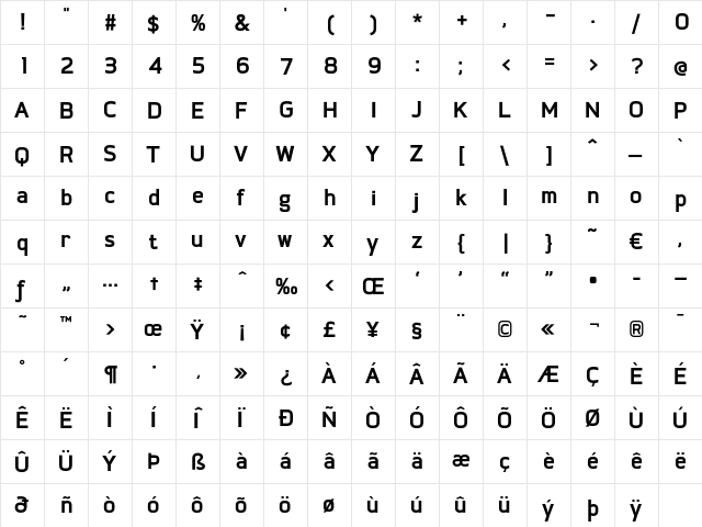 Coupe-Bold Regular  glyph index