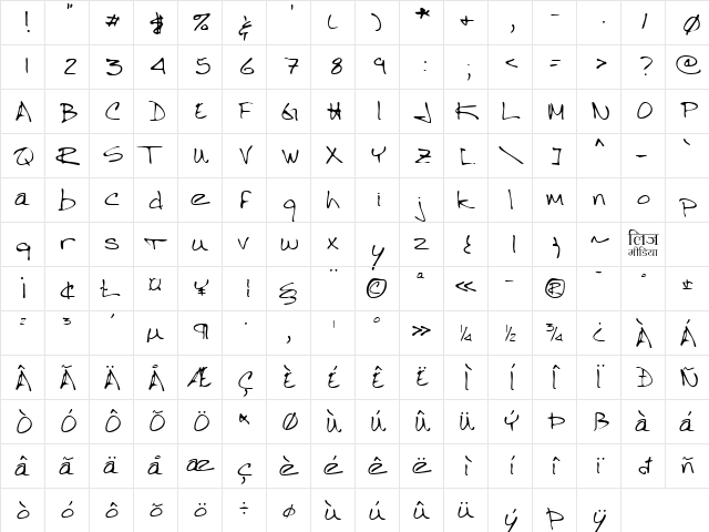 LEHN264 Regular  glyph index
