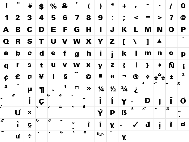 VNI-US Bold  glyph index