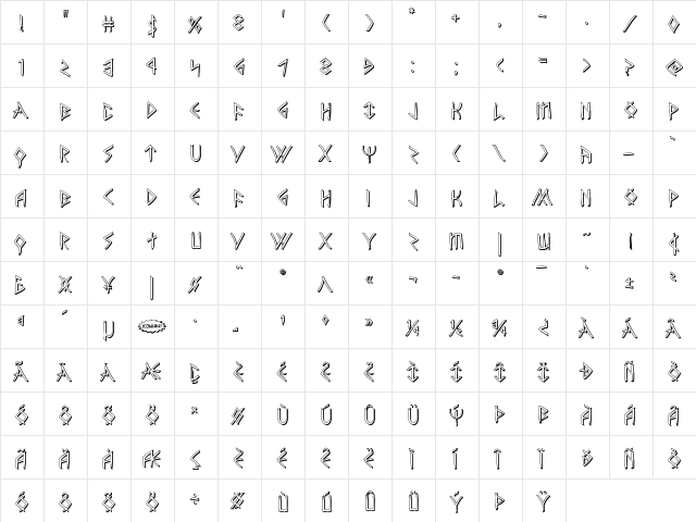 Rune Slasher 3D Regular  glyph index