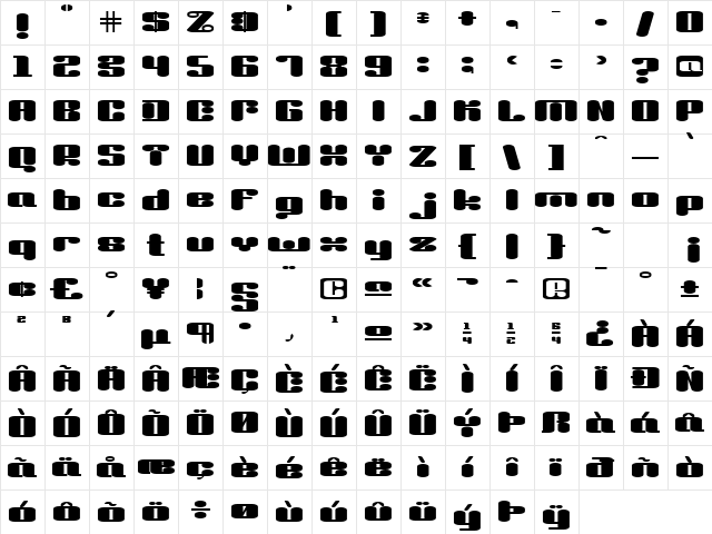 Liquid Sex Regular  glyph index