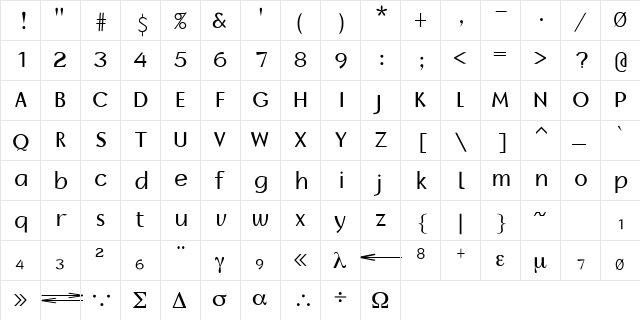 Bohr Plain  glyph index