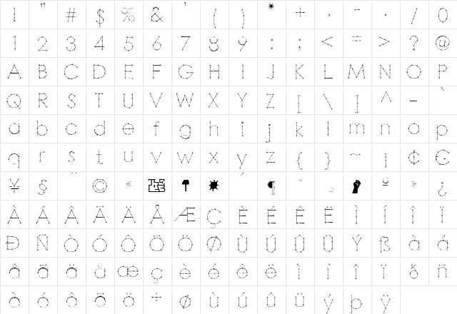 Barbarello Regular  glyph index