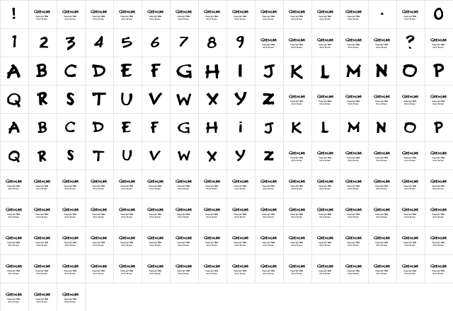 Gremlins Regular  glyph index