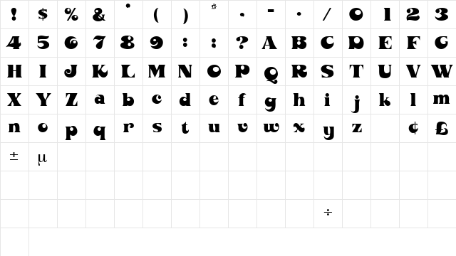 BarraconDisplaySSK Regular  glyph index