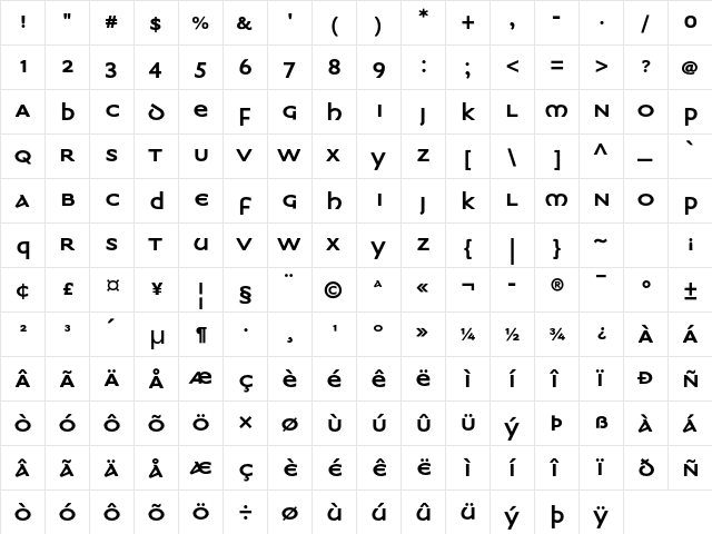 Medea ITC Std Bold  glyph index