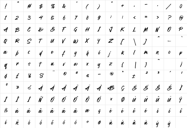 Obsurd Regular  glyph index