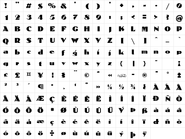 Domaign Regular  glyph index