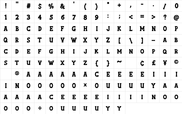 Sport Day Bold  glyph index