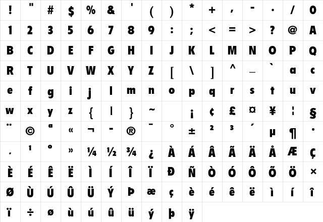 Flyer LT Std Black Condensed  glyph index