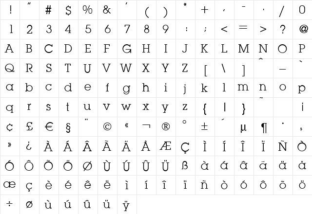 L850-Slab Regular  glyph index