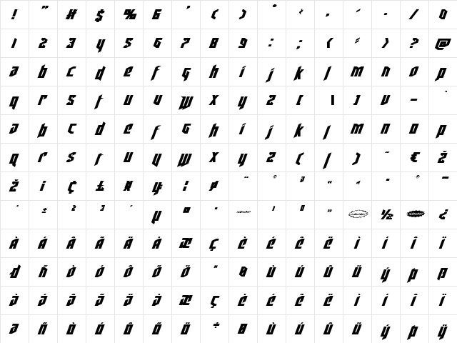 Deathshead Expanded Italic Expanded Italic  glyph index