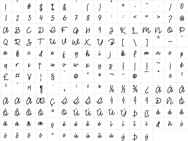 Glitter lovers Regular  glyph index