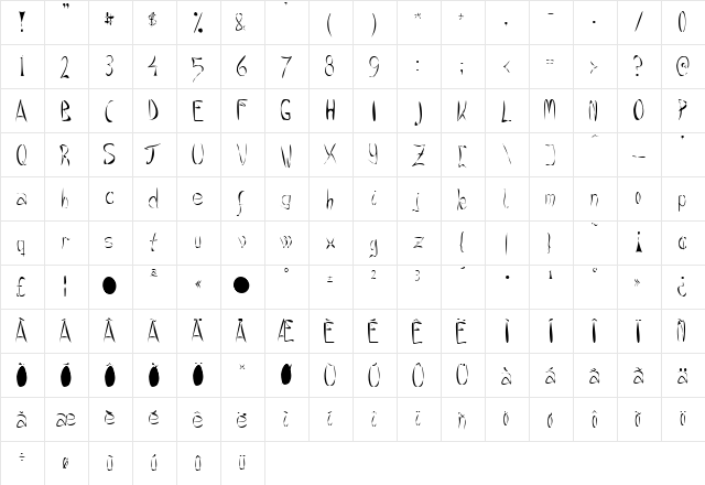 Crazee Regular  glyph index