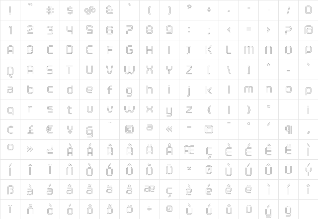 ClickLight Regular  glyph index