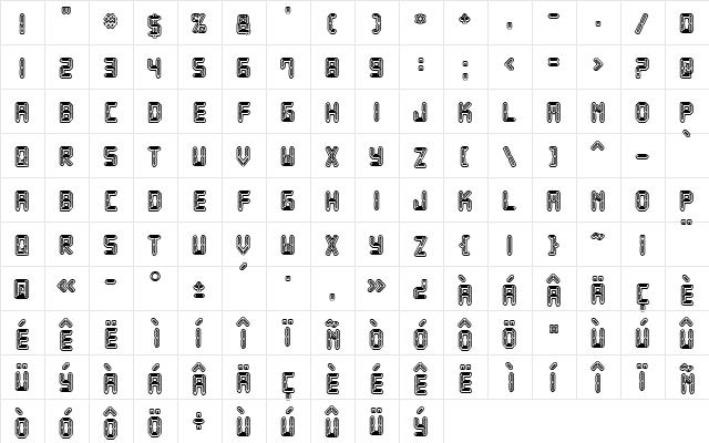 JMH Robotus Regular  glyph index