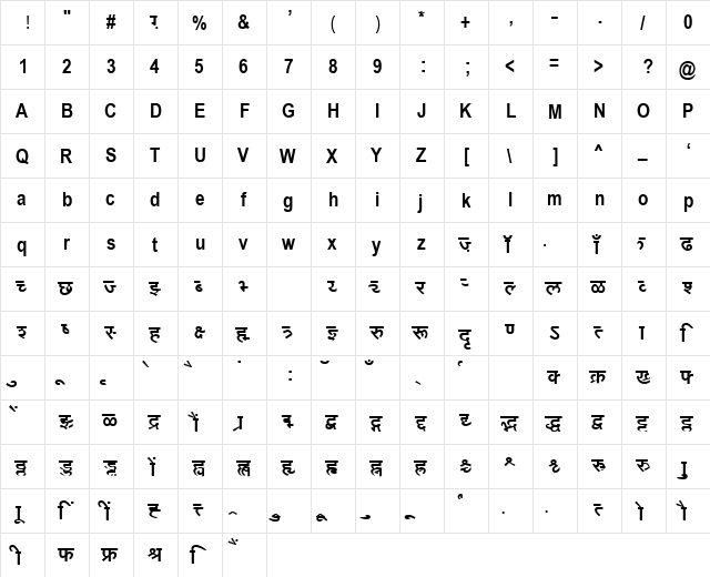 AkrutiOfficeYogini Bold  glyph index