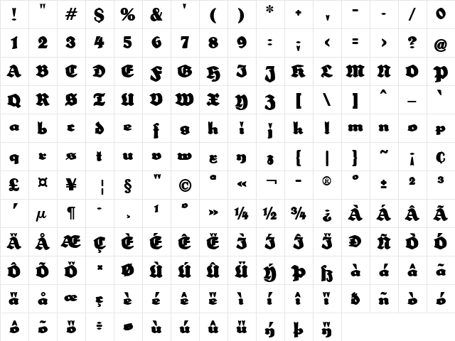 Schulze Werbekraft Regular  glyph index
