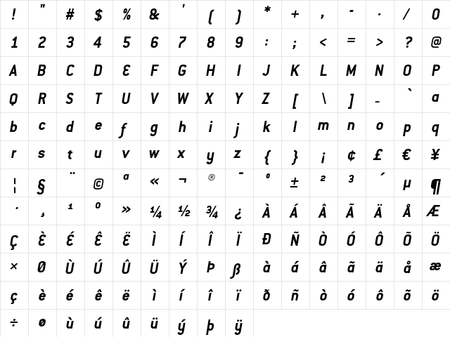 Conduit ITC Bold Italic  glyph index