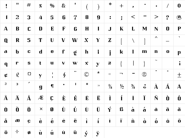 Qwatick Bold  glyph index