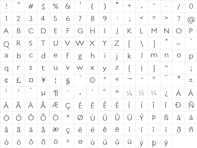 Poison Regular  glyph index