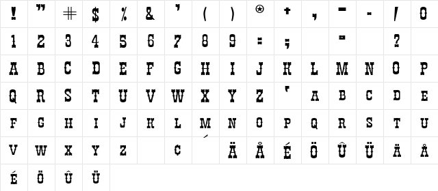 Cibola Regular  glyph index