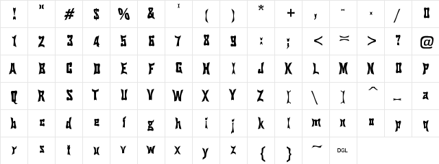 Pinch Drunk Regular  glyph index