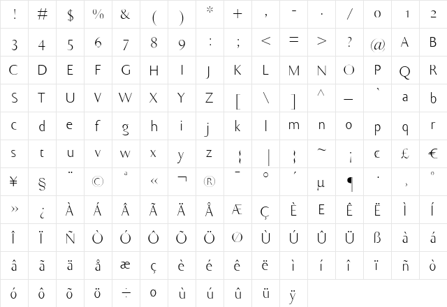 Ela Sans XLight Regular  glyph index