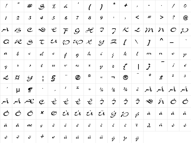 Slogan Normal  glyph index