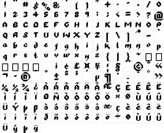 01Organix Bold  glyph index