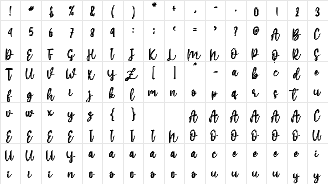 Hello Holliday Regular  glyph index