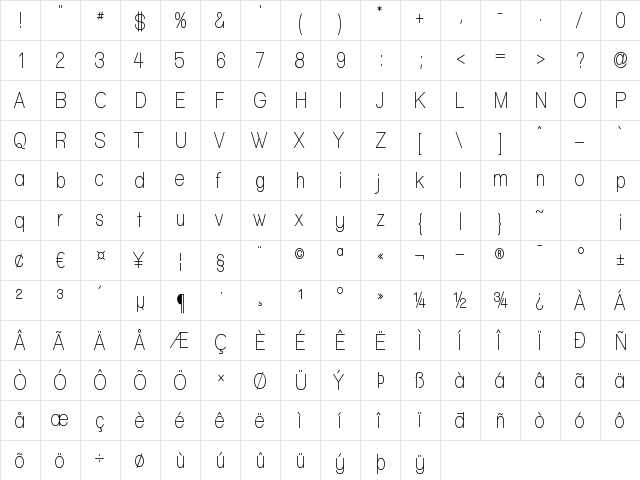 Walkway Condensed SemiBold Regular  glyph index