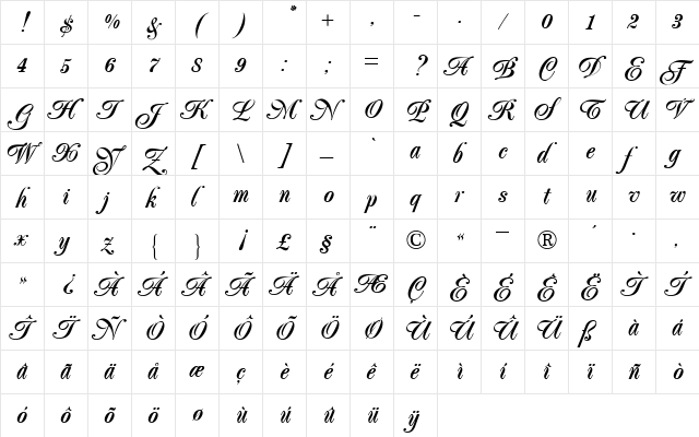 Poppl-Exquisit BQ Regular  glyph index