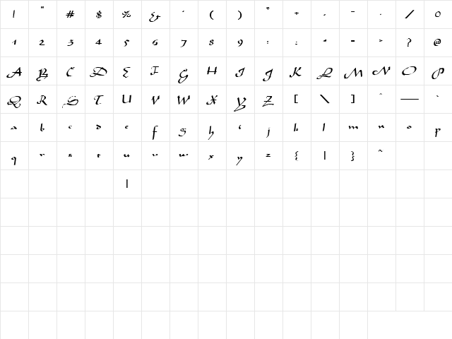 Dating 1 Regular  glyph index