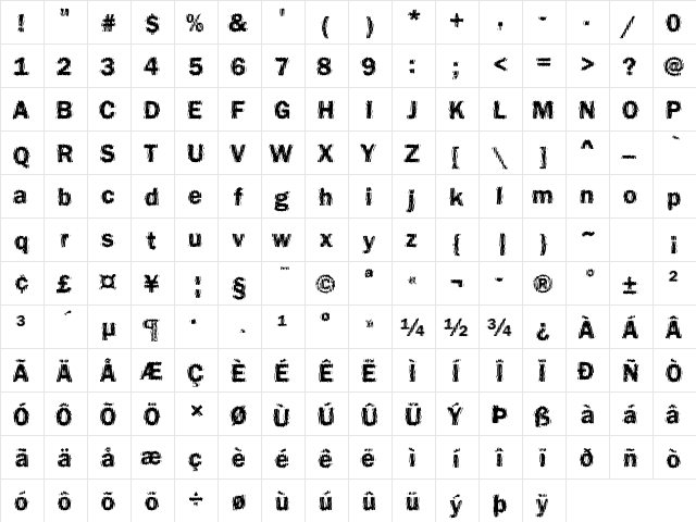 DTCFunkyM20 Regular  glyph index