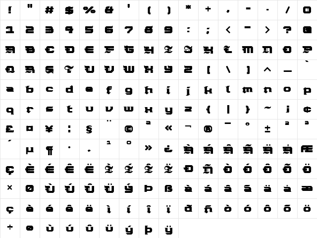 Nightjar Black Regular  glyph index