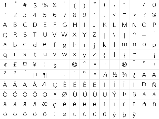 Benjamin Medium  glyph index