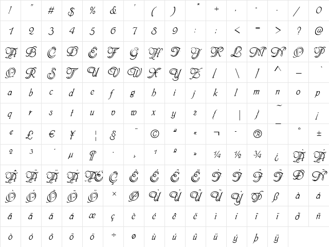 Philadelphia-Initials Regular  glyph index