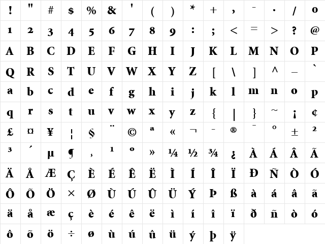 Minion BlackOsF Regular  glyph index