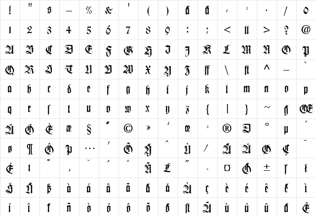 WilheKliGotDfr Regular  glyph index
