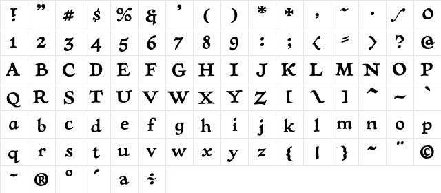 CCTreasureTrove Regular  glyph index