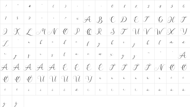Andieny Regular  glyph index